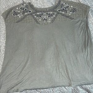 Torrid army green Floral Embroidered Short Sleeve Top